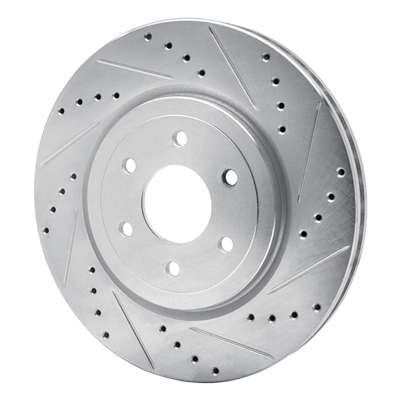Nissan Pathfinder Brake Rotor (1) - Front Right - R1 Concepts - Drilled & Slotted - Silver - `08-`11